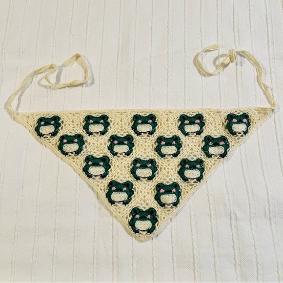 no brand Accessories - Cream and Green Crochet Hair Scarf